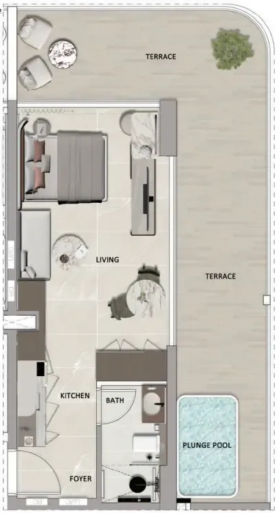 South Lofts 1 bed floor plan, 636 sqft