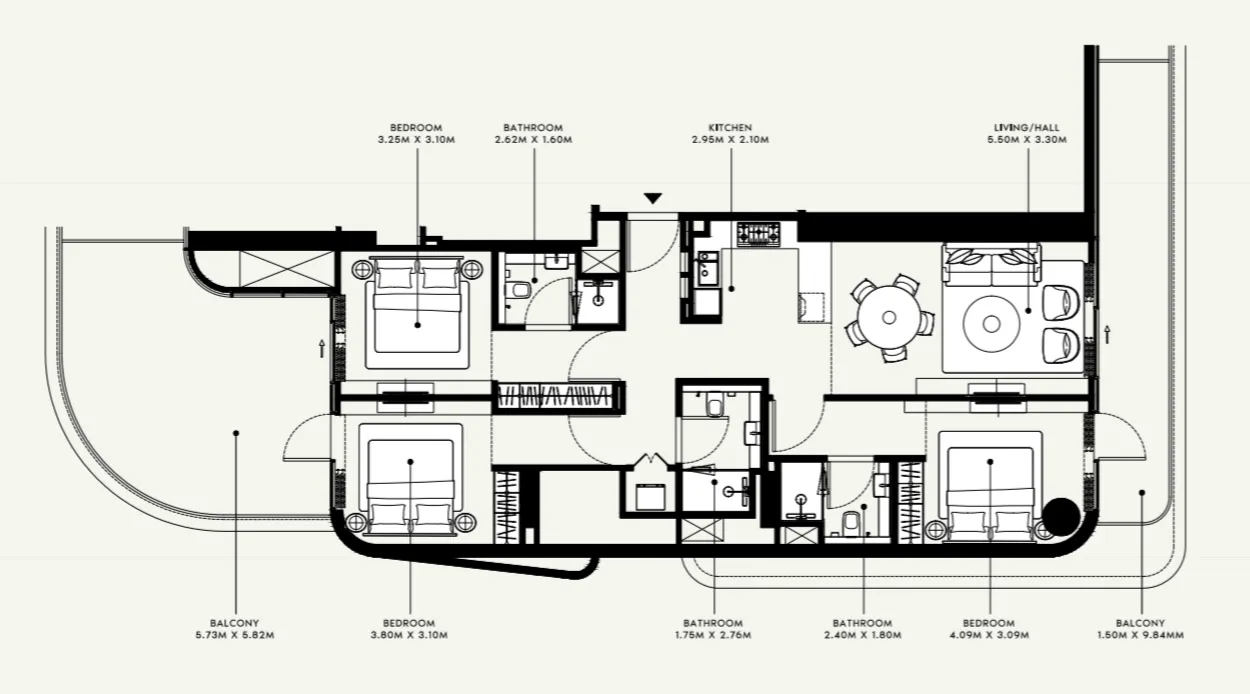 Azizi Ruby 3 bed floor plan, 1,464 sqft