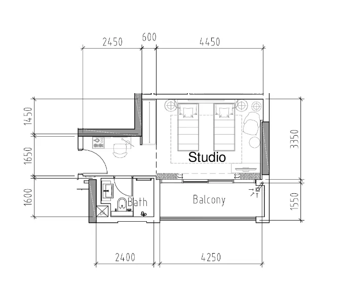 Damac Hills 2 - Hotel Edge by Rotana Studio floor plan, 371 sqft