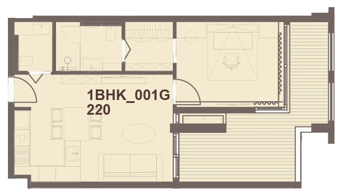 J-Haus Residence 1 bed floor plan, 718 sqft