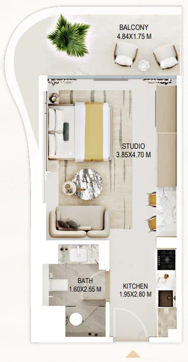 Rabdan Gardens Studio floor plan, 448 sqft