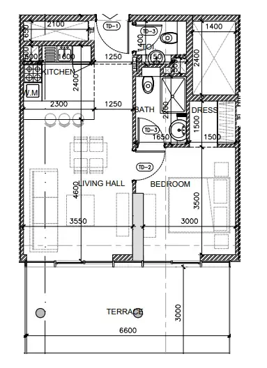 Oak Yard 1 bed floor plan, 746 sqft