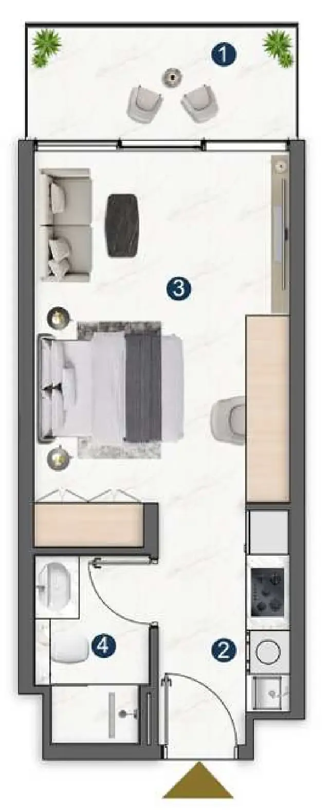 Voxa Pantheon Studio floor plan, 395 sqft