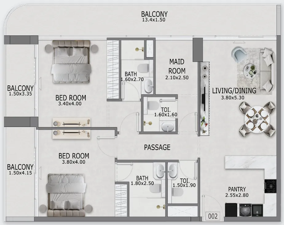 Casa Altia 2 bed floor plan, 1,411 sqft