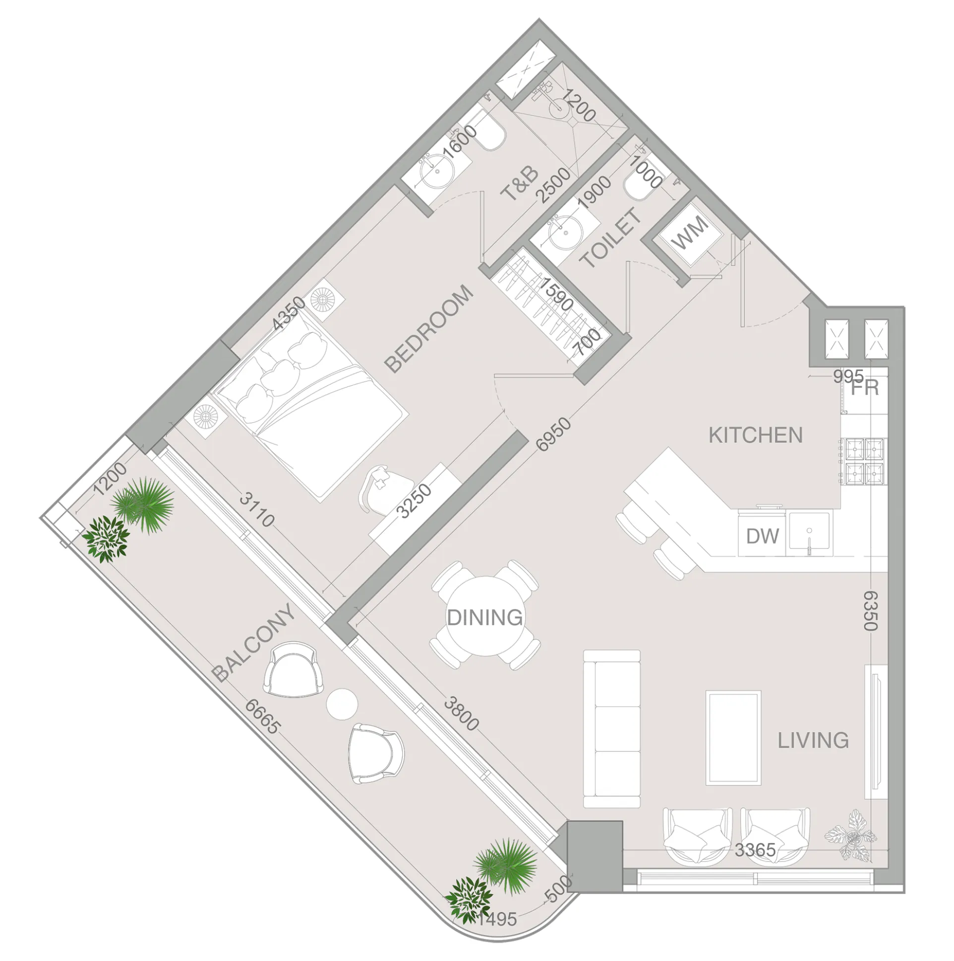 VERDAN1A 4 1 bed floor plan, 824 sqft