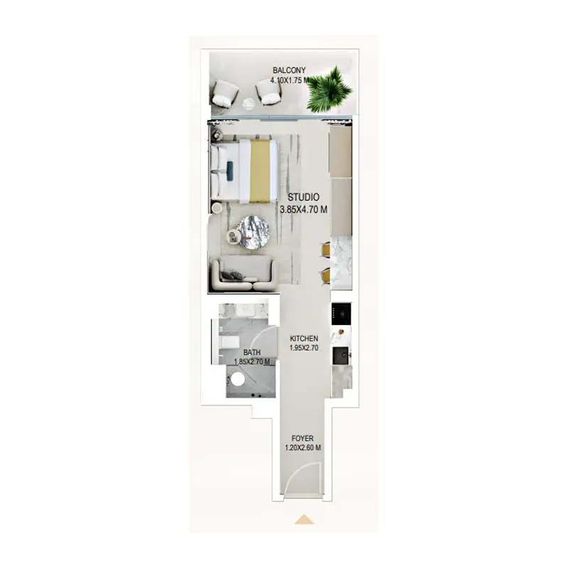Rabdan Gardens Studio floor plan, 447 sqft