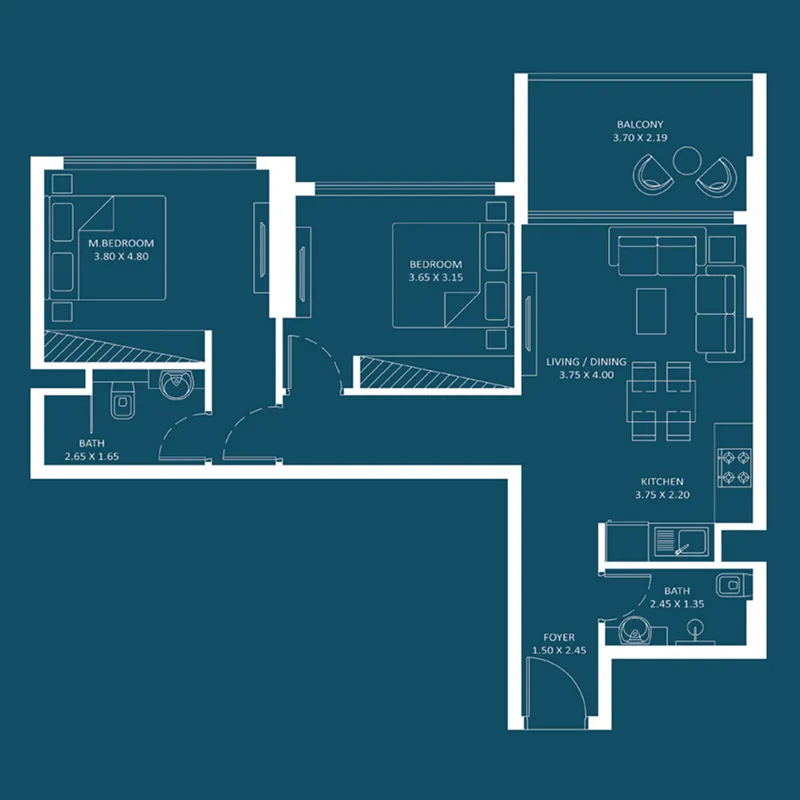 Oasiz 2 2 bed floor plan, 748 sqft