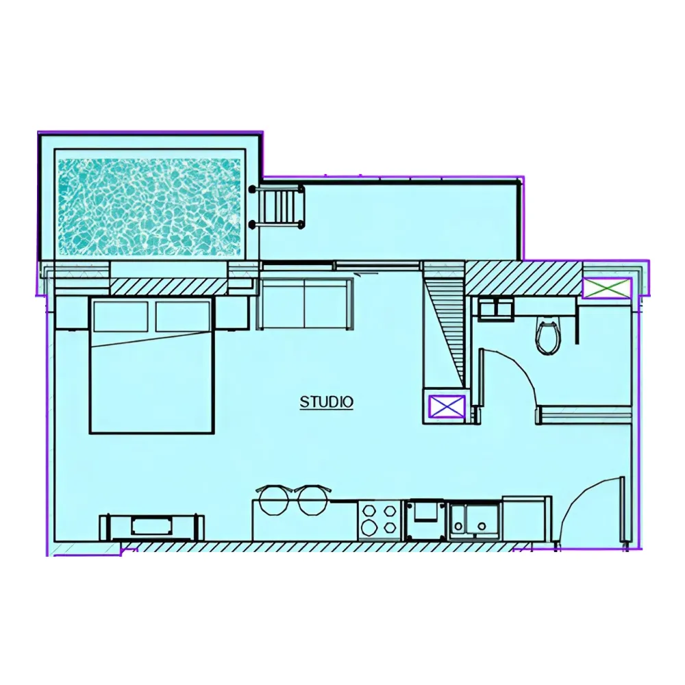 Samana Waves Phase II Studio floor plan, 484 sqft