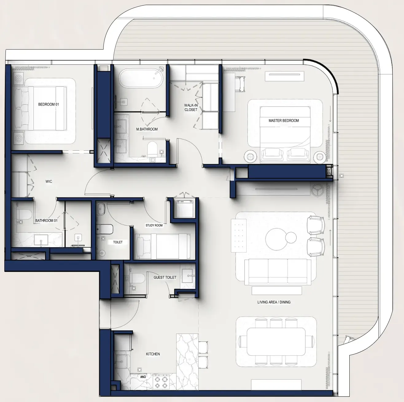 Hilton Residences 2 bed floor plan, 1,639 sqft