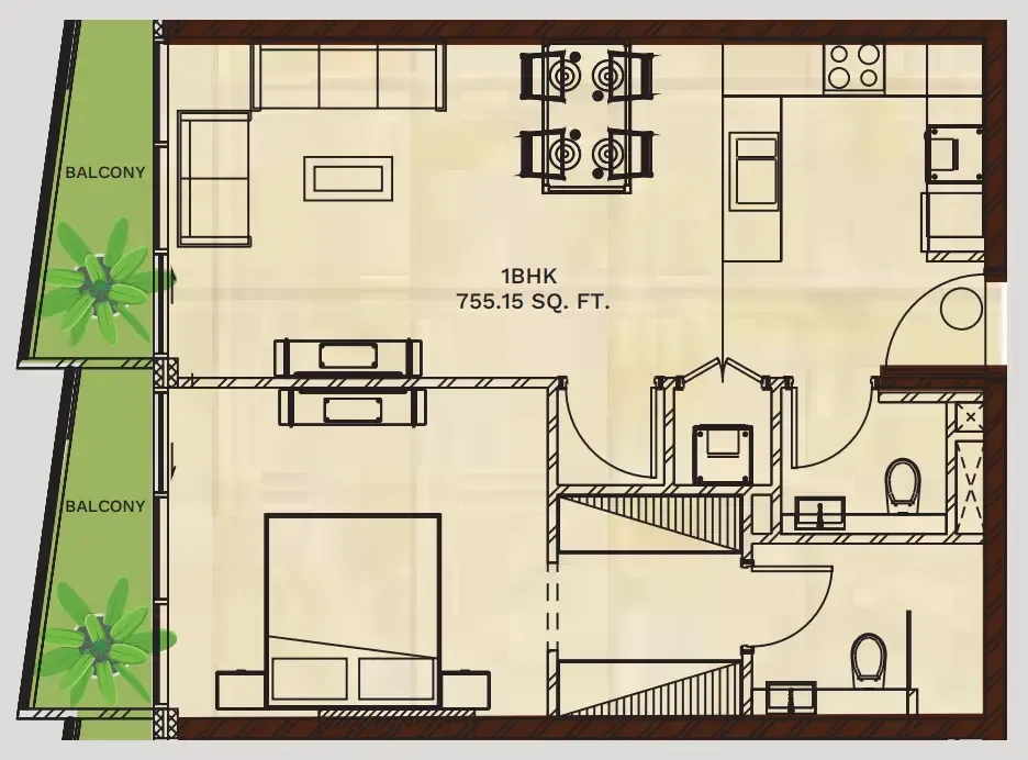 Gateway by Premier Choice 1 bed floor plan, 821 sqft