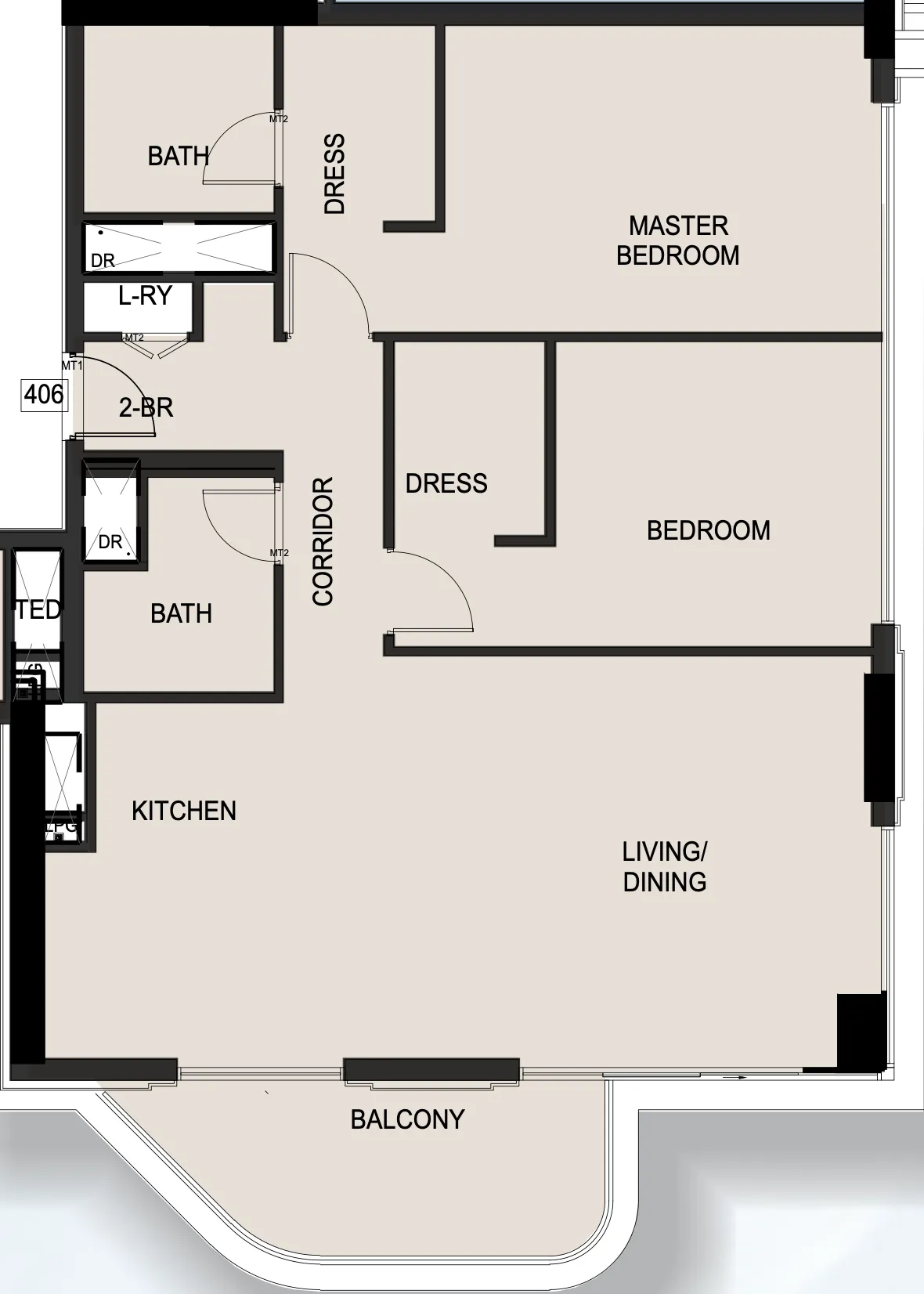 Edgewater Residences 1, 2 and 3 2 bed floor plan, 1,376 sqft