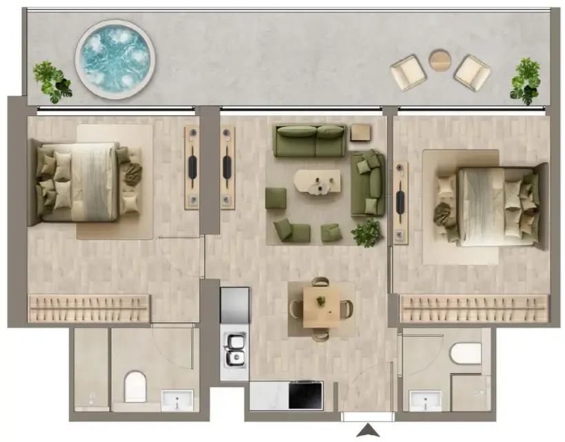 Colibri Views 2 bed floor plan, 881 sqft