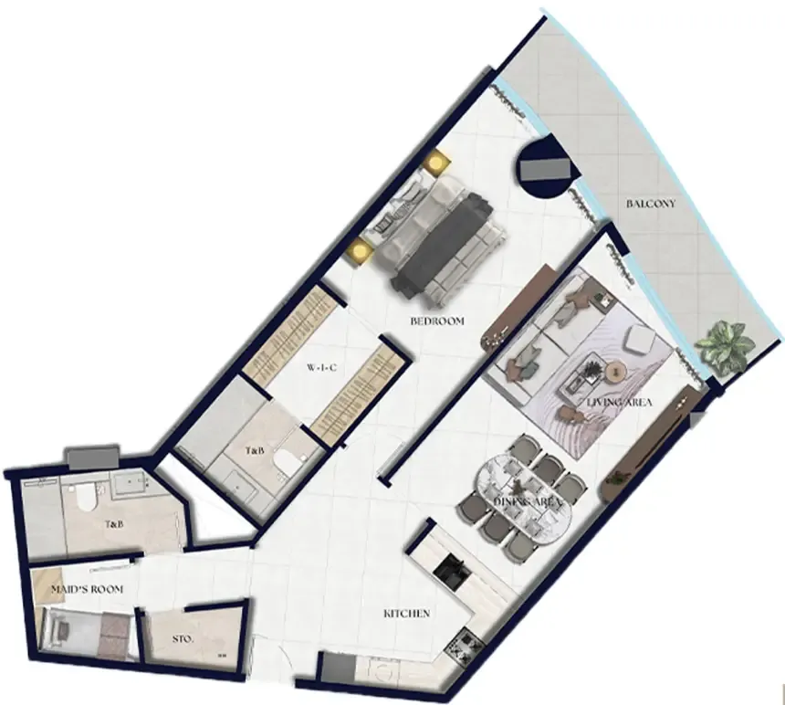 Xenia Residence 1 bed floor plan, 1,132 sqft