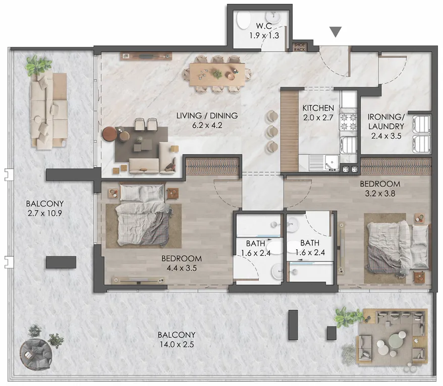 Almaara Residences 2 bed floor plan, 1,741 sqft