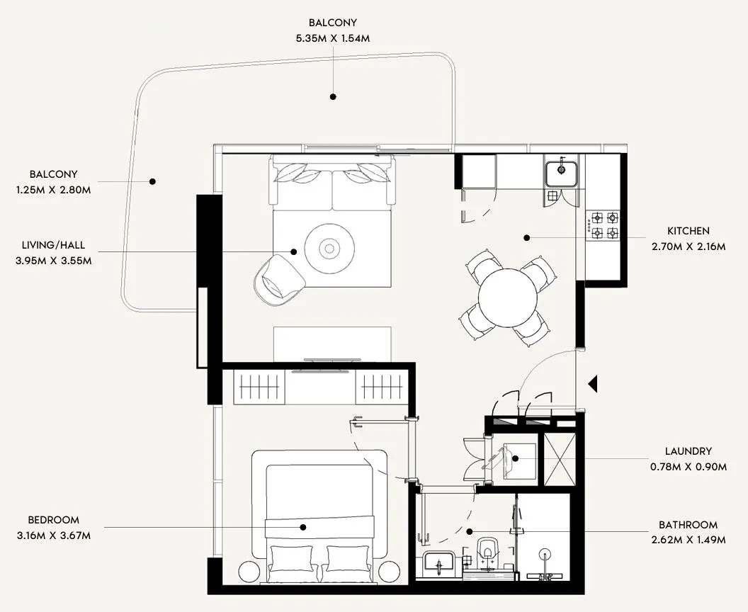 Azizi David 1 bed floor plan, 650 sqft