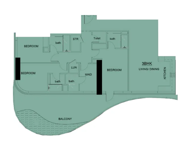 Volga Tower 3 bed floor plan, 2,178 sqft