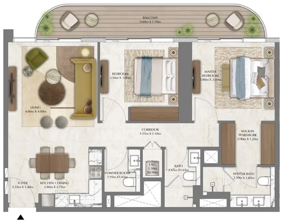 Address Residences Zabeel 2 bed floor plan, 1,171 sqft