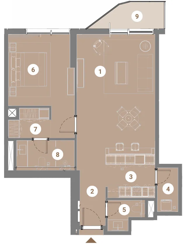Takaya 1 bed floor plan, 934 – 1,127 sqft