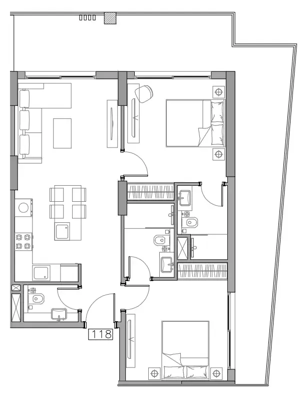 Trevino 2 bed floor plan, 1,110 sqft