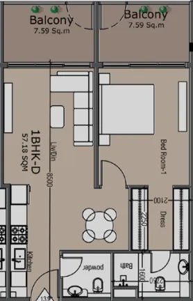 Golden Woods Albab Views 1 bed floor plan, 782 sqft