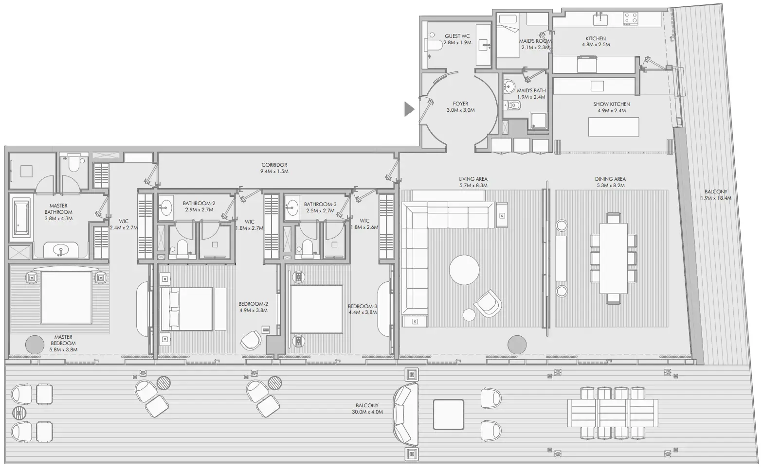 Armani Beach Residence 3 bed floor plan, 4,676 – 4,677 sqft