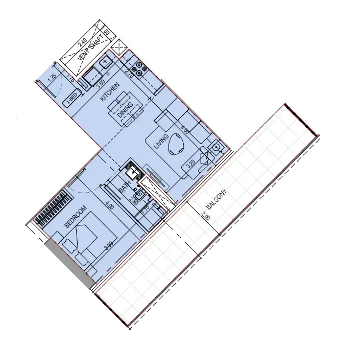 Binghatti Sky Terraces 1 bed floor plan, 715 sqft