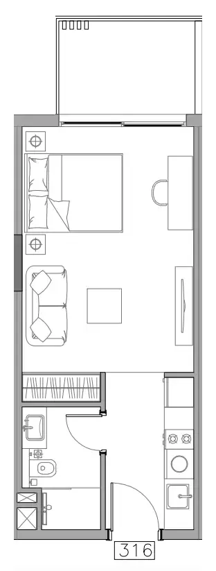 Trevino Studio floor plan, 394 sqft