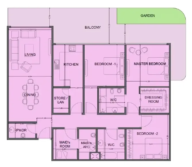 One Residence Al Reem Island 3 bed floor plan, 2,207 sqft