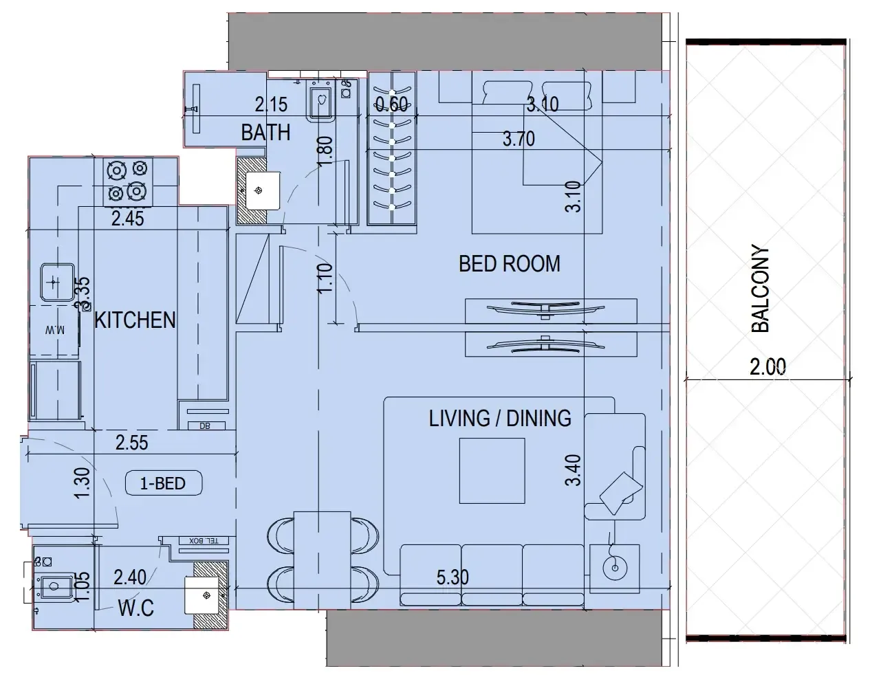 Binghatti Sky Terraces 1 bed floor plan, 757 sqft