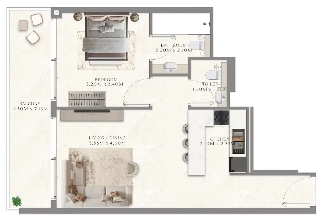 Aum 99 Residences 1 bed floor plan, 546 – 673 sqft