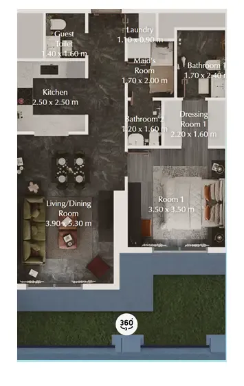 Bab Al Qasr Garden Residences 65 1 bed floor plan, 897 sqft