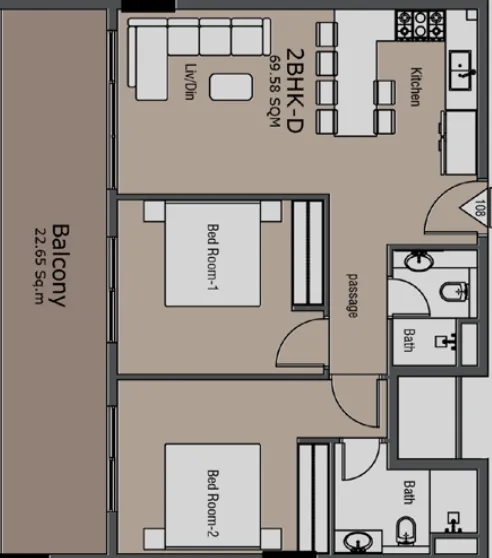 Golden Woods Albab Views 2 bed floor plan, 993 sqft