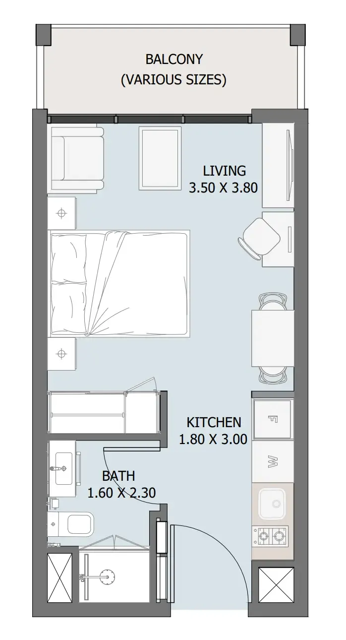 Verdana III Studio floor plan, 321 sqft