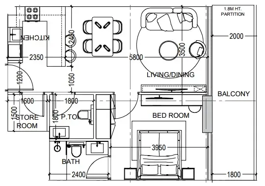 Al Haseen Residences 6 1 bed floor plan, 759 sqft
