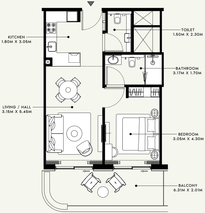 Azizi Venice 1 bed floor plan, 729 – 730 sqft