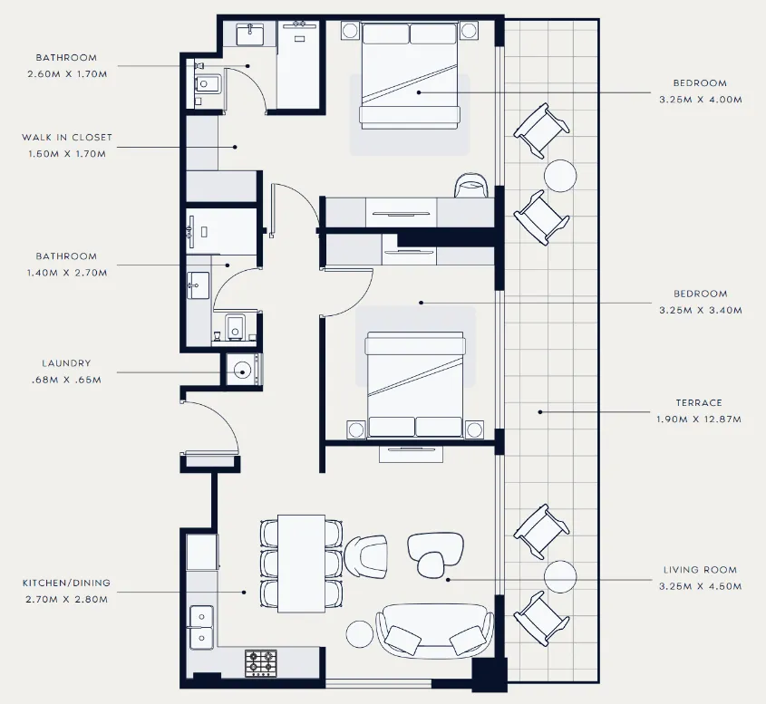 Azizi Venice 2 bed floor plan, 1,109 sqft
