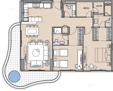 Beach Walk 4 2 bed floor plan, 1,305 sqft