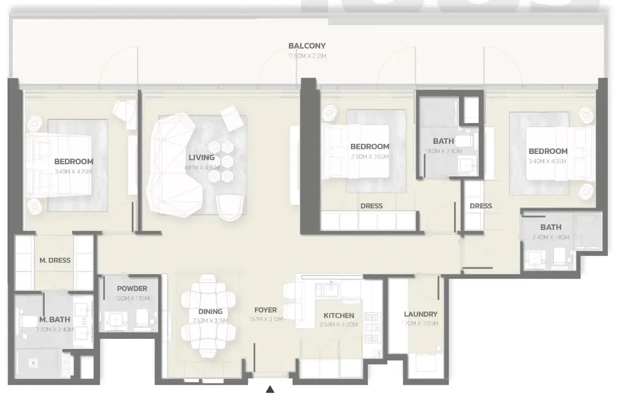 Tonino Lamborghini Residences 3 bed floor plan, 1,881 sqft