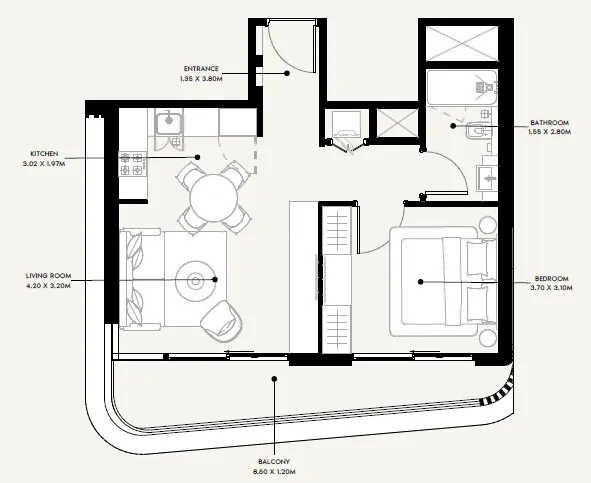 Azizi Sakandar 1 bed floor plan, 647 sqft