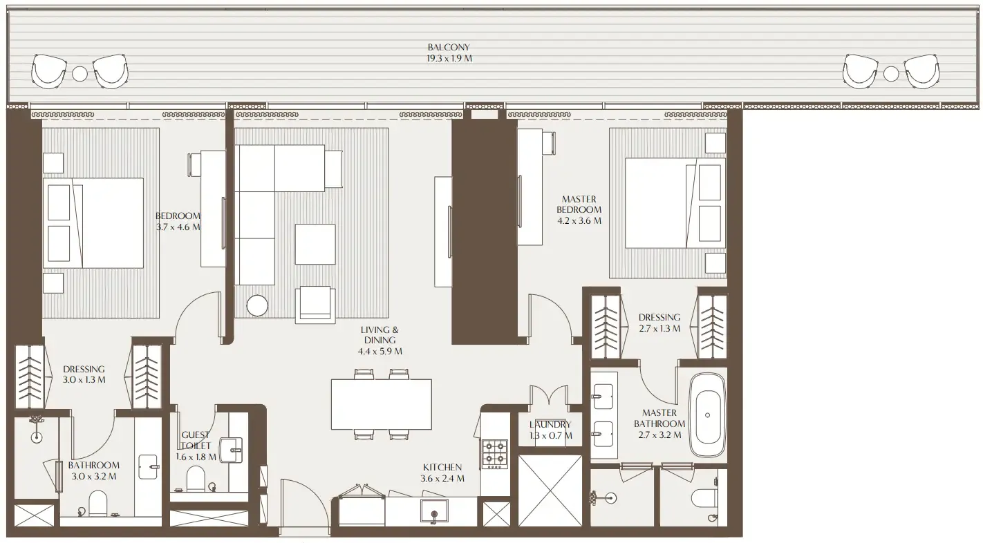 Akala Residences 2 bed floor plan, 1,723 sqft