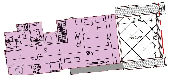 Binghatti Elite Studio floor plan, 376 sqft