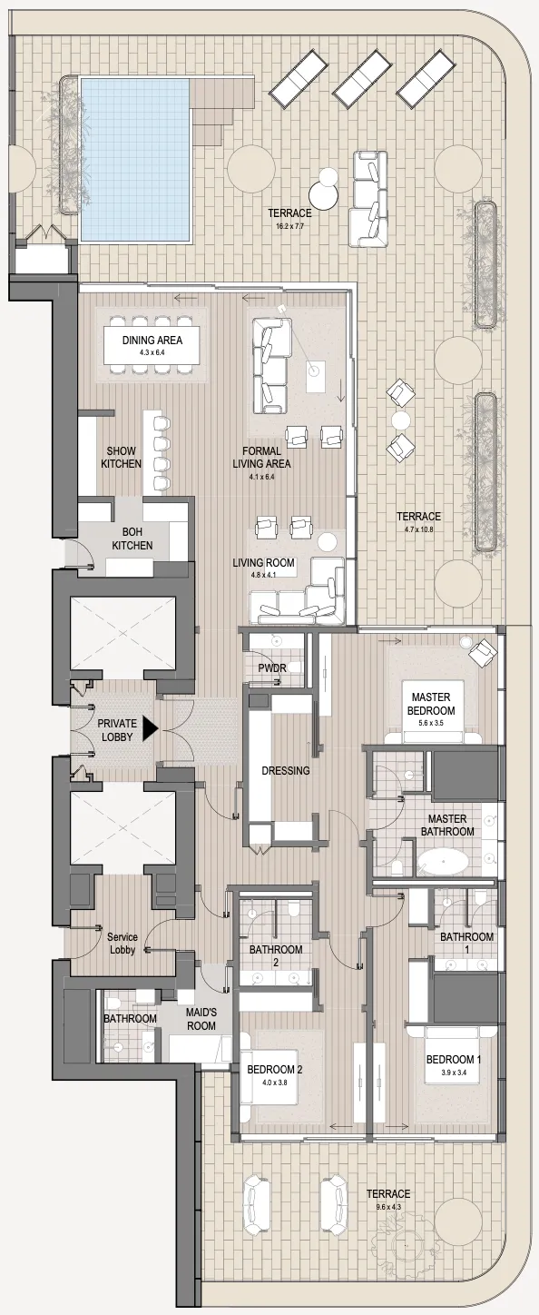 Vela Viento 3 bed floor plan, 5,369 sqft