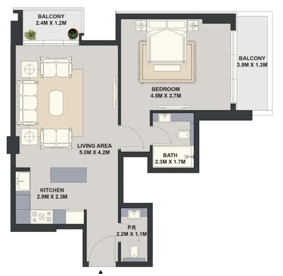 Exotica by Al Marina 1 bed floor plan, 785 sqft