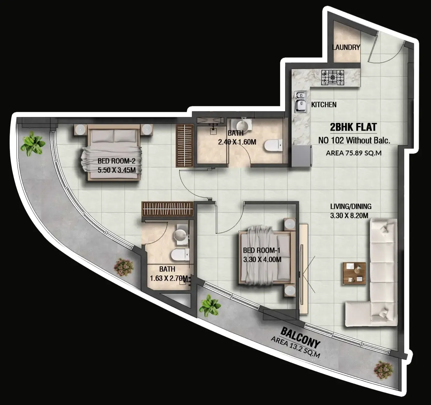 Lincoln Star Residence 4 2 bed floor plan, 959 sqft