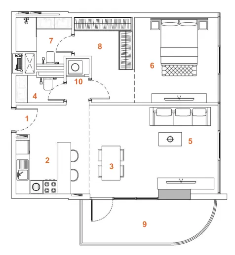 The Orchard Place Tower C 1 bed floor plan, 892 sqft