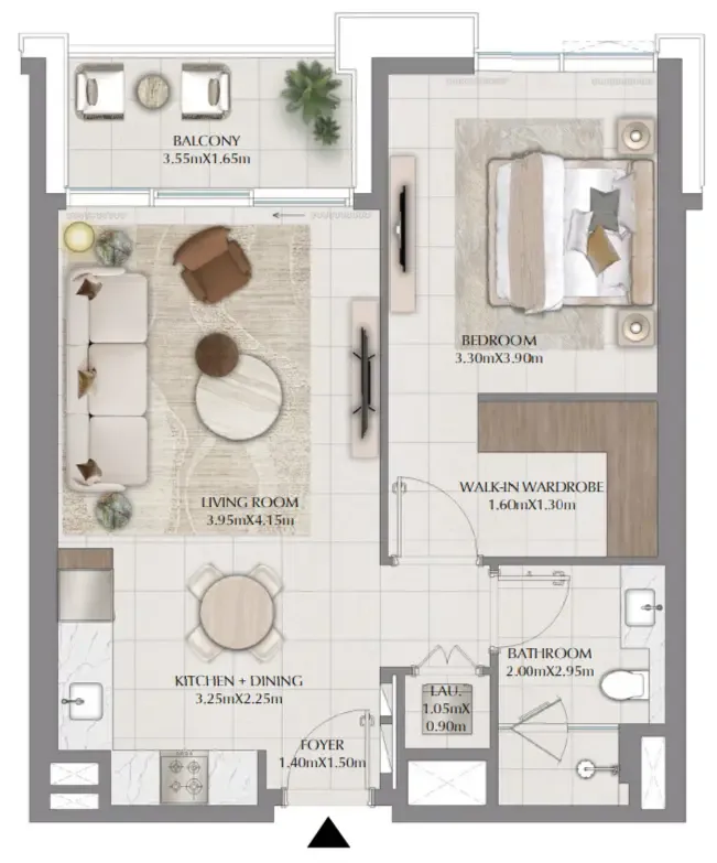 Terra Gardens 1 bed floor plan, 760 sqft