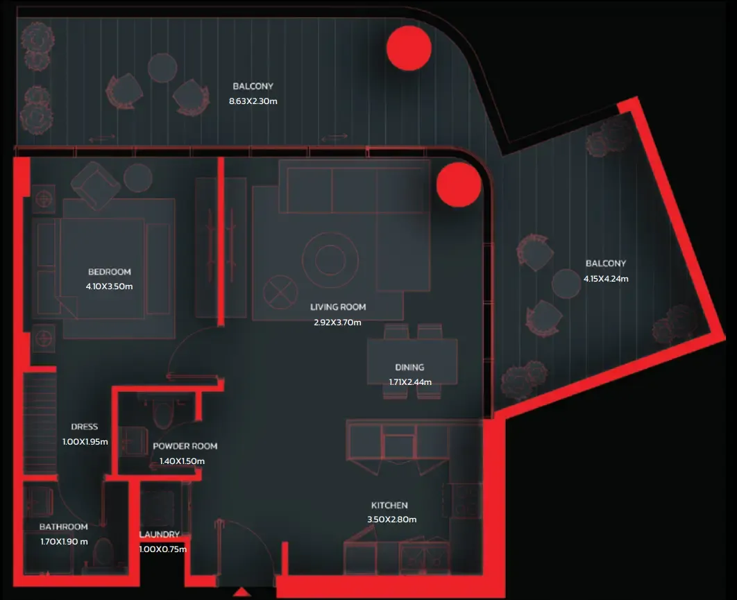 Tonino Lamborghini Residences by BNW Developments 1 bed floor plan, 1,353 sqft