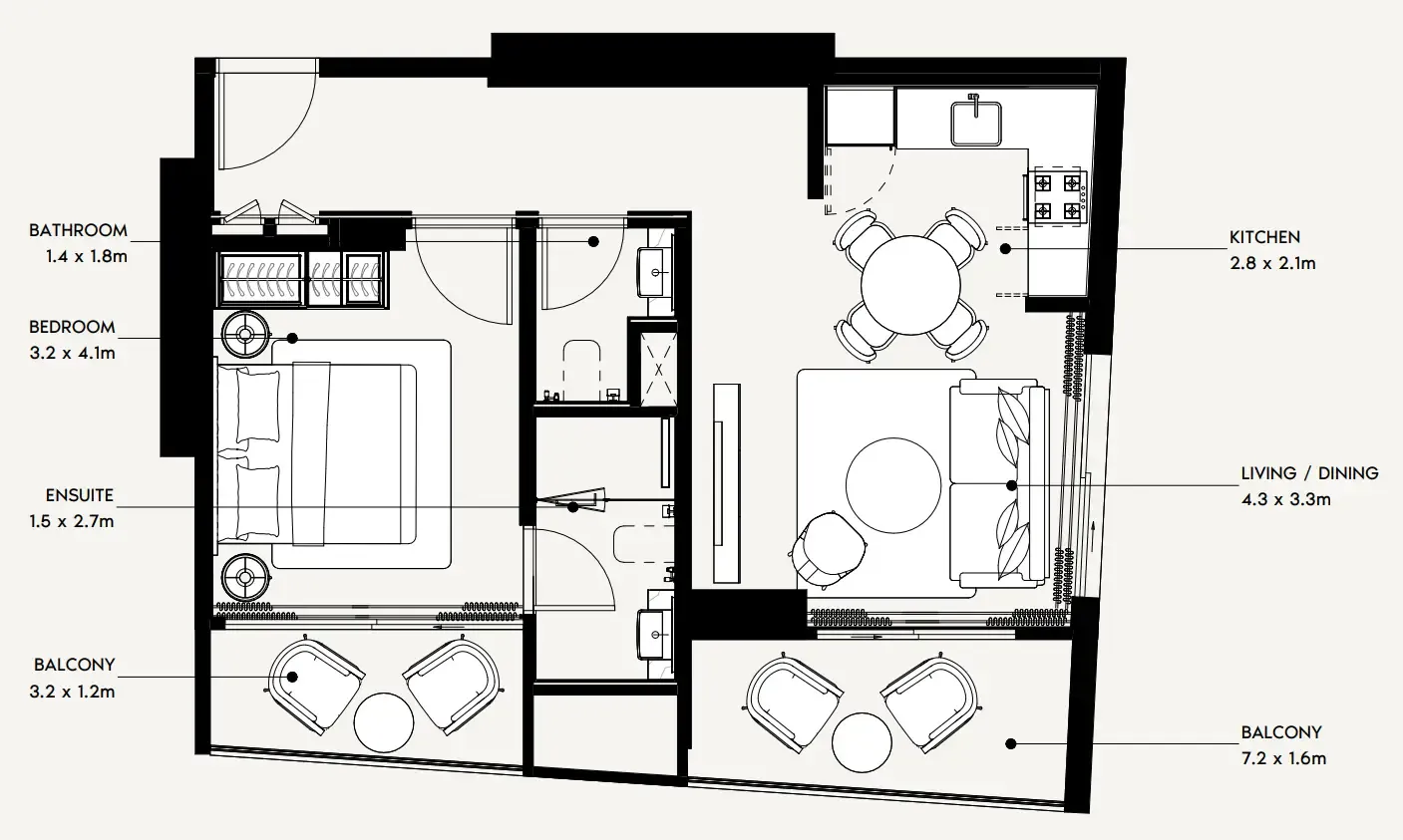 Azizi Noura 1 bed floor plan, 683 sqft