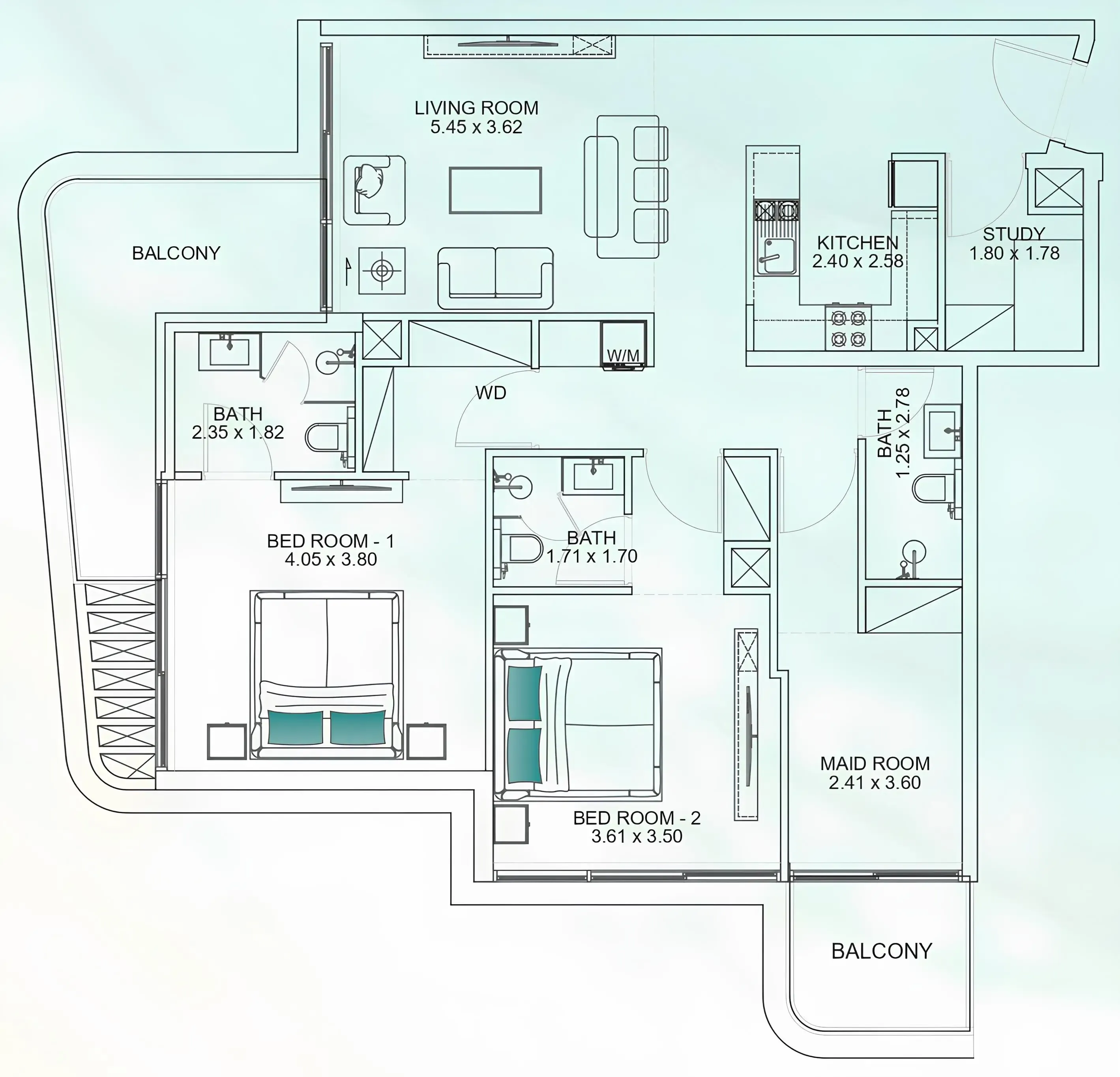 Floarea Breeze 2 bed floor plan, 1,323 sqft