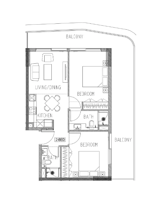 Elo Damac 2 bed floor plan, 1,044 sqft